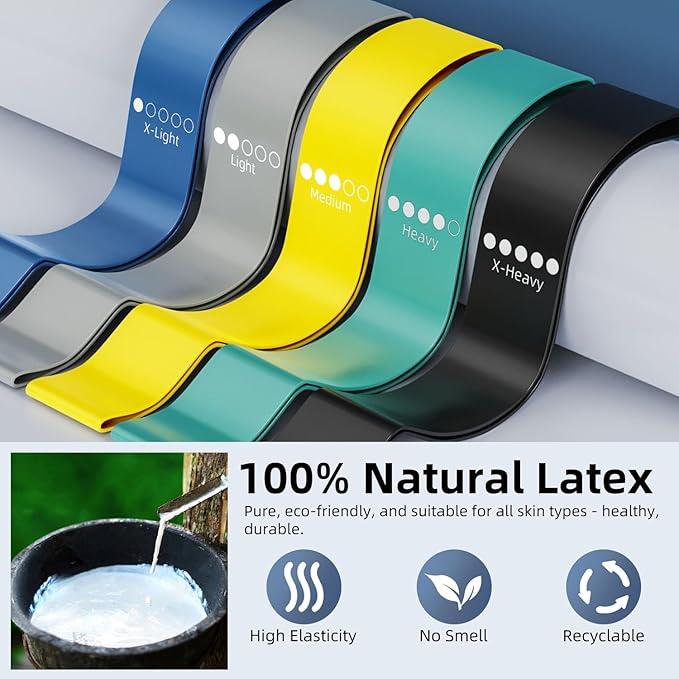 Resistance Loop Exercise Bands for Home Fitness, Yoga Pilates, Stretching, Strength Training, and Physical Therapy - Elastic Bands Set Workout Bands for Women&Men (5pcs Set)