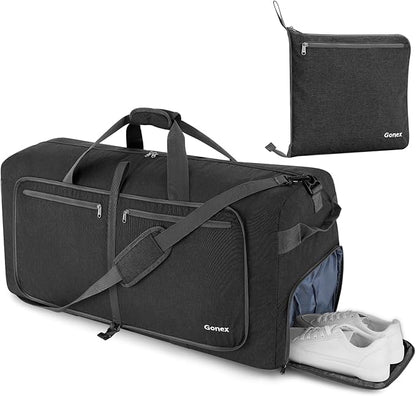 Gonex 40L 60L 80L 100L 150L Large Foldable Travel Duffle Bag with Shoes Compartment, Packable Lightweight Water Repellent Duffel Bag for Camping Gym Weekender Bag