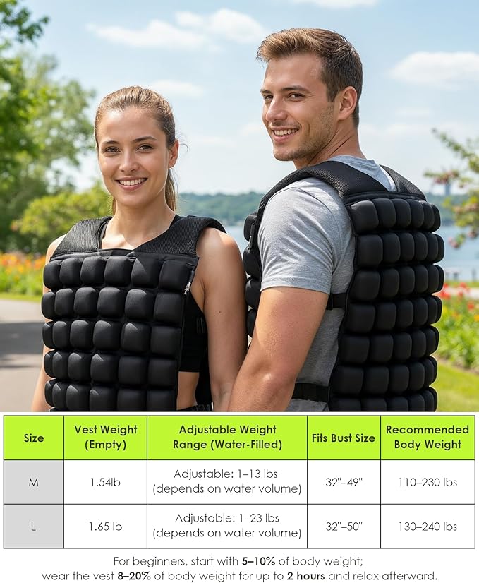 Water-Filled Weighted Vest for Women & Men, 0-23lb Adjustable Weight Vest for Walking, Running, Fitness & Strength Training, Odor-Free & Washable Workout Vest with Even Weight Distribution for Summer