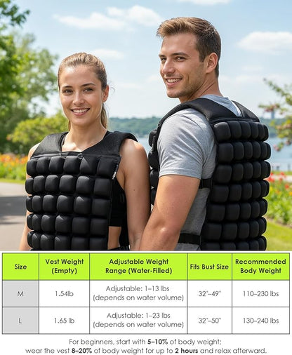Water-Filled Weighted Vest for Women & Men, 0-23lb Adjustable Weight Vest for Walking, Running, Fitness & Strength Training, Odor-Free & Washable Workout Vest with Even Weight Distribution for Summer