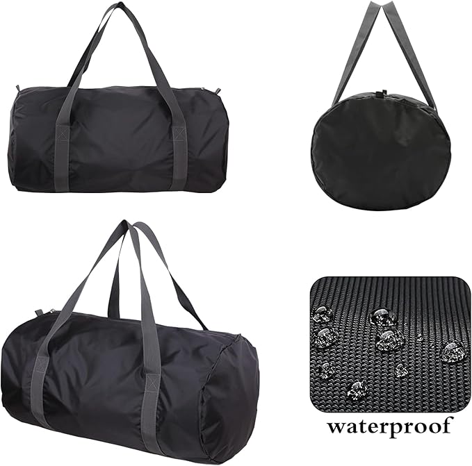 Travel Bag Foldable,Portable Lightweight Gym Bag,Sports Duffel Bags for Women&Men - for Camp, Fitness, and Short tours, shopping (Black, L)