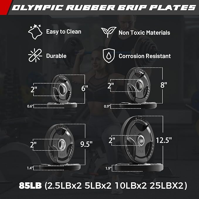 RitFit Barbell Weight Set - 4/6FT Olympic Barbell with Weight Plates (55-115LB Total) - Weightlifting Equipment for Squats, Curls, Deadlifts, Presses, Hip Thrusts