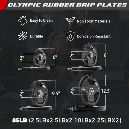 RitFit Barbell Weight Set - 4/6FT Olympic Barbell with Weight Plates (55-115LB Total) - Weightlifting Equipment for Squats, Curls, Deadlifts, Presses, Hip Thrusts