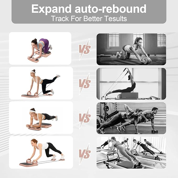 Multifuncional Pilates Board & Push Up System with Timer, Ab Wheel & Core Sliders, Portable Home Gym Kit with Resistance Ropes & Plank Support, Full Body Workout for Women & Men (Simulates Reformer)
