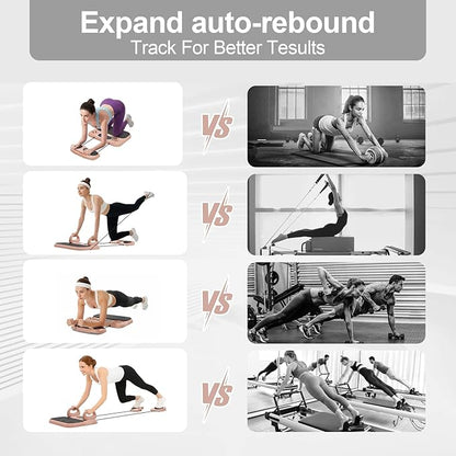 Multifuncional Pilates Board & Push Up System with Timer, Ab Wheel & Core Sliders, Portable Home Gym Kit with Resistance Ropes & Plank Support, Full Body Workout for Women & Men (Simulates Reformer)
