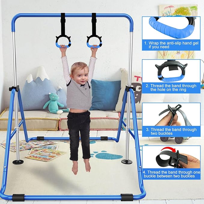 Tepemccu Expandable Gymnastics Bars, Adjustable Height Gymnastic Horizontal Bars, Children Folding Training Bar for Kids