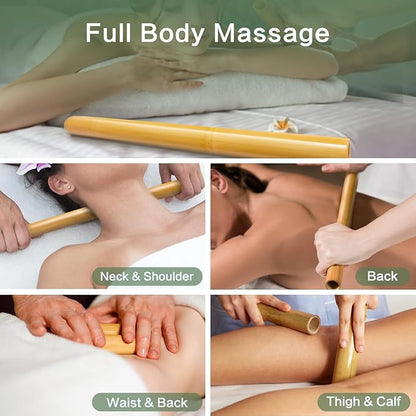 4PCS Hollow Bamboo Massage Sticks 100% Natural Bamboo Massage Tools Full Body Guasha Rollers Tools for Relaxing Muscles/Deep Tissue Massage/Body Shaping/Fatigue Relief (Includes Carry Bag)