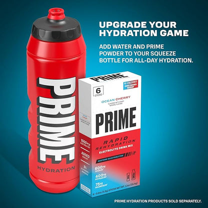 PRIME 32 oz Red Squeeze Sports Water Bottle, BPA Free, Dishwasher Safe, Easy-Grip Ergonomic Leakproof Design, Fast Hydration for Gym, Cycling, Running