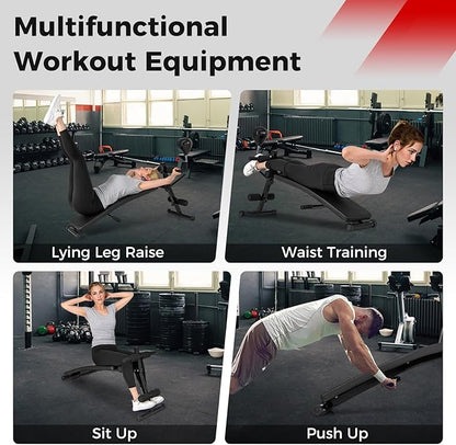 Goplus Adjustable Sit Up Bench for AB Exercise, Foldable Curved Slant Bench with High Density Foam Cushioned Seat for Strength Training, Incline Decline Workout Equipment for Home Gym, Black