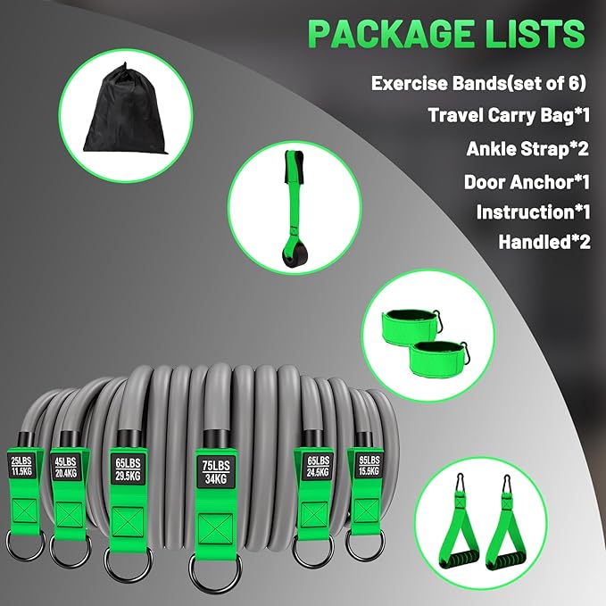 Heavy Duty Resistance Bands Set with Handles, Ankle Straps & Door Anchor – 300LBS Exercise Bands for Home Gym, Muscle Training, Physical Therapy, Yoga, Full Body Workout for Men & Women