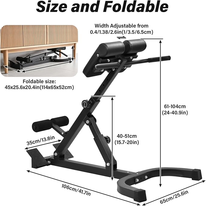 Foldable Hyperextension Roman Chair with Back Extension,Home Gym Sit Up Bench for Glute & Ab Workouts,Optional Adjustment Angle & Height,Multi-Function Heavy-Duty Exercise Equipment,Holds 330 Lbs