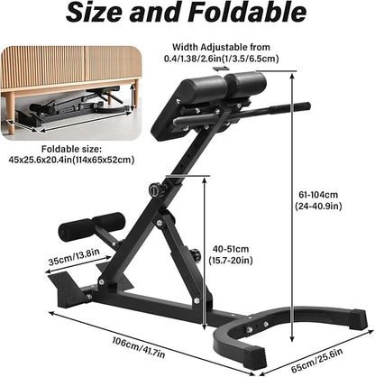 Foldable Hyperextension Roman Chair with Back Extension,Home Gym Sit Up Bench for Glute & Ab Workouts,Optional Adjustment Angle & Height,Multi-Function Heavy-Duty Exercise Equipment,Holds 330 Lbs