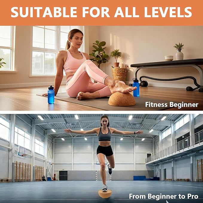 Balance board Cork Hemisphere, 15cm diameter 7cm height, balance trainer, Fitness Balance Ball for adults and children, for rehabilitation equipment, yoga, Pilates aids,Environmentally Friendly Design