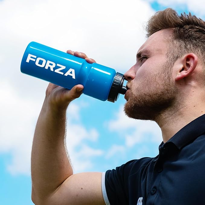 FORZA Team Sports Water Bottles | 25oz Capacity with Portable Carry Bag or Foldable Carrier - BPA-Free Plastic for Hydration on the Go (Carry Bag, Blue)