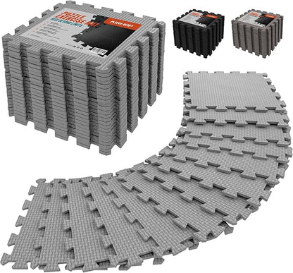 AIRHOP 18 Tiles Gym Floor Mat, EVA Foam Puzzle Gym Mat, High-Density Interlocking Foam Floor Tiles for Home Gym, Play Workout Garage Kitchen Flooring