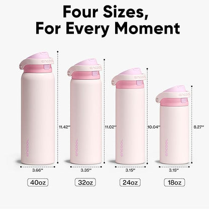 ENCOOL Leakproof Insulated Water Bottle with Straw Dual-Sip Water Bottle Bag-Safe Design for Work, Commute & Gym – Keeps Drinks Cold All Day, 24 oz, Macaron Pink