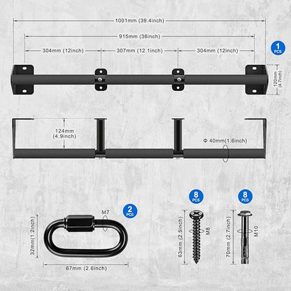Kipika Wall Mounted Pull Up Bar - Heavy Duty 450 LB Capacity Doorway Chin Up Bar for Home Gym, Sturdy Steel Construction with Resistance Band Hooks | Hanging Exercise Bar for Full Body Workout