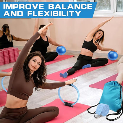 15 Pcs Home Pilates Essentials Kit for Women,Pilates Kit with 9 Inch Yoga Ball,Pilates Ring,Resistance Bands,Jump Rope,Workout Sets for Women,Pilates Equipment Set for Starter Toning Workout at Home