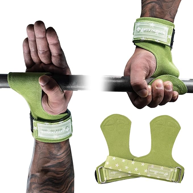 MANUEKLEAR Gym Straps Weight Lifting, Double Leather Lifting Straps for Men Deadlift with Cushion Wrist Loop, Gym Lifting Wrist Wraps for Weightlifting