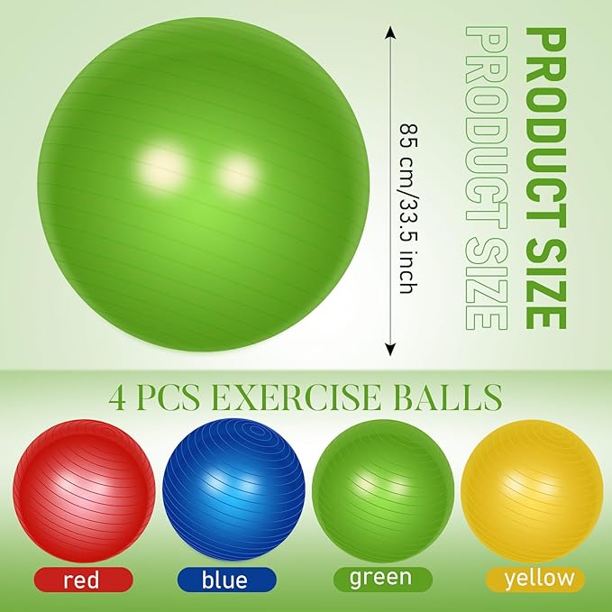 Leyndo 4 Pcs Yoga Exercise Ball Pilates Pregnancy Birthing Fitness Ball with Quick Pump Anti Burst for Improved Posture, Balance, Yoga, Pilates, Training, 4 Colors