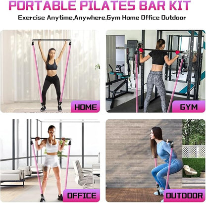 VEICK Pilates Bar Kit with Resistance Bands, Elastic Workout Bands for Men Women, Set of 5 Resistance Loop Bands for Home Fitness Stretching Strength Training