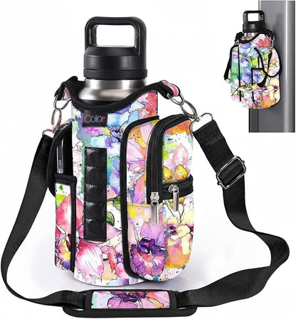 icolor Magnetic Gym Bag Water Bottle Carrier Holder with Phone Pockets & Shoulder Strap,Gym Magnetic Bag 5 Built-in Magnets Gym Accessories Organizer Sling Bottle Bag Pouch Sleeve