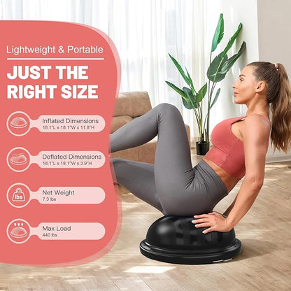 BODYRHYTHM 2 in 1 Balance Ball & Plank Board Trainer with Free iOS/Android App & 4 Free Games for Full Body Workout - Half Exercise Yoga Ball Trainer with 2 Bands & Pump for Strength Training