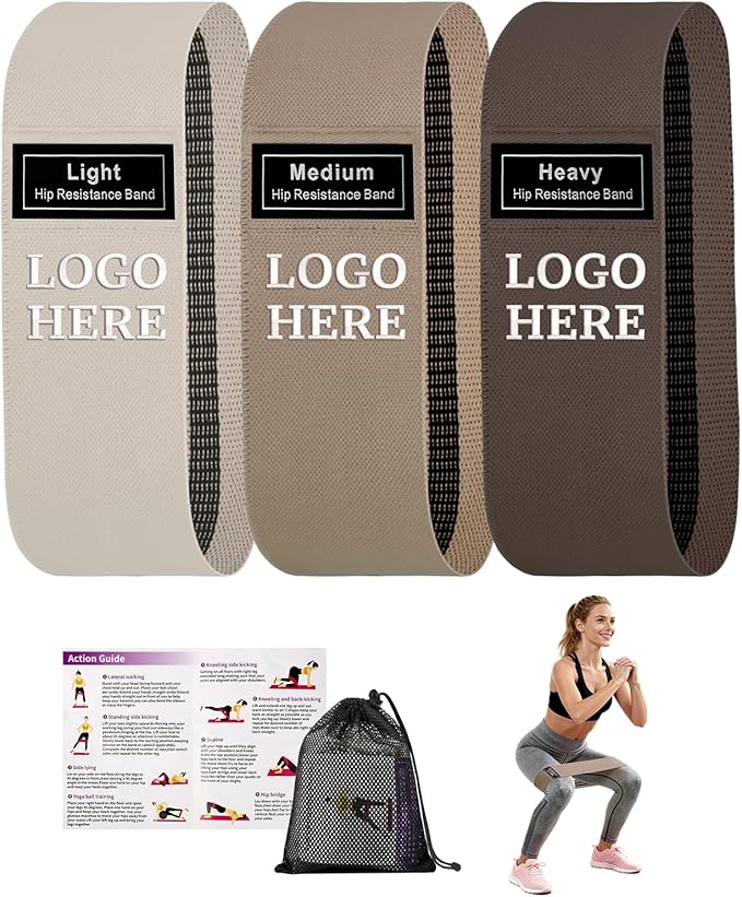 Muka 3 Pcs Custom Fabric Resistance Bands Embroidered with Logo, Booty Stretch Band Loops Elastic Straps for Legs Glute Thigh
