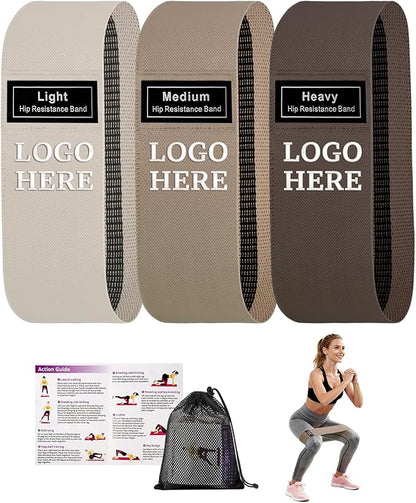 Muka 3 Pcs Custom Fabric Resistance Bands Embroidered with Logo, Booty Stretch Band Loops Elastic Straps for Legs Glute Thigh