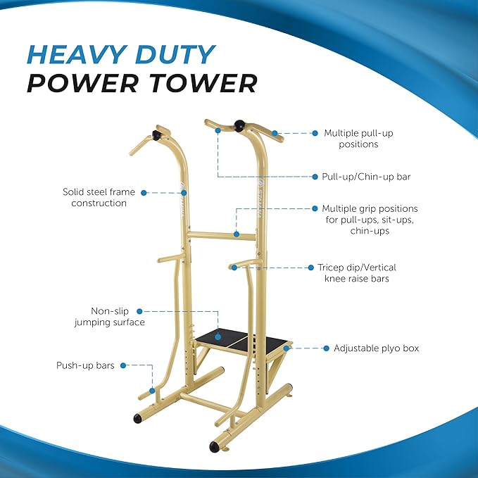 Stamina Pull Up Bar Tower & Dip Station, Free Standing Outdoor Home Gym Equipment, Green - Adjustable and Portable Workout Stand for Calisthenics Body Weight Training