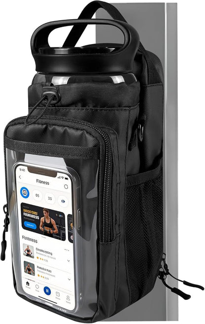 Magnetic Gym Bag, Magnetic Gym Water Bottle Bag with Strap 4 Strong Magnets, Upgraded Clear Design Phone Bag, Gym Gifts for Men & Women Gym accessories (Black)