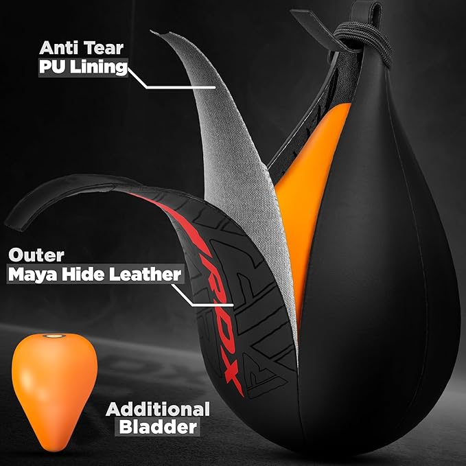 RDX Speed Bag Boxing Ball, Maya Hide Leather Dodge Striking Target with Additional Bladder, MMA Muay Thai Punching Workout Kicking Martial Arts Training Home Gym Exercise Speedball