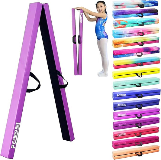 8FT Folding Balance Beam -Gymnastics Floor Beam -Gymnastics Equipment for Kids,Wood core- Anti-Slip Bottom and Carrying Bag for Home
