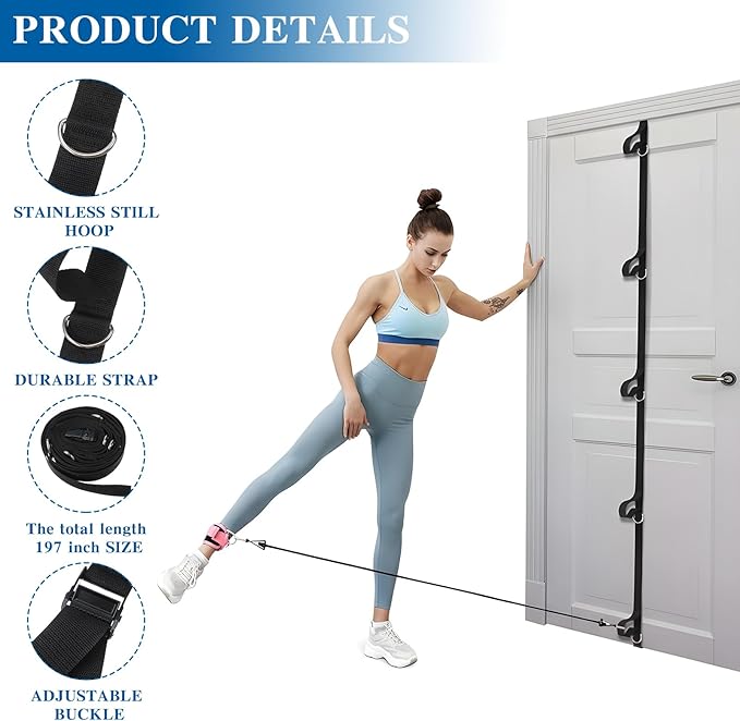 3 Pcs Door Anchor Strap for Resistance Bands, Portable Workout Resistance Band Door Anchors, Space Saving Easy Set Up Home Gym, Secure Multi Point Anchor Gym for Home Fitness