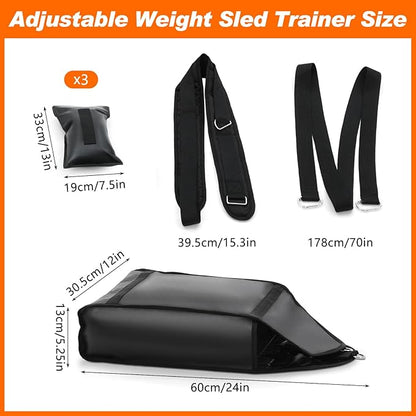 Soulchen Weight Sled Trainer Adjustable, Upgrade Sandbag Resistance Workout Push Sled Trainer with 3 Weight Sandbags for Sprinter Speed Training Running Indoor Outdoor