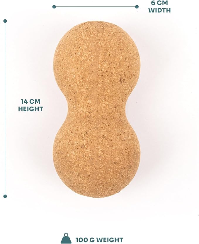 Myga - Cork Peanut Lacrosse Ball Muscle Roller Self Massager for Myofascial Release, Trigger Point Therapy and Deep Tissue Massage - 5.51" x 2.36"