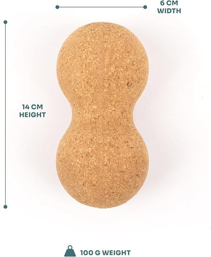 Myga - Cork Peanut Lacrosse Ball Muscle Roller Self Massager for Myofascial Release, Trigger Point Therapy and Deep Tissue Massage - 5.51" x 2.36"