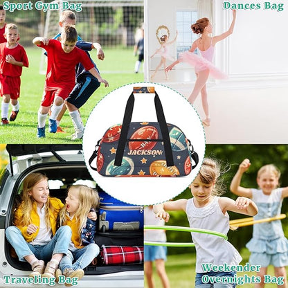 Personalized Football Gym Duffel Bags Boys with Custom Name Kids Pigskin Sport Bags for Training Travel Overnight Weekender