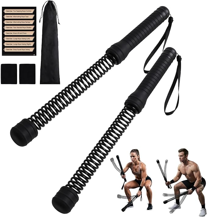 Premium Cordless Battle Ropes - Heavy Duty Ropeless Training Sticks for Home Gym with TPR Grips & Wrist Wraps，Portable Workout Equipment for HIIT, Strength & Cardio Training