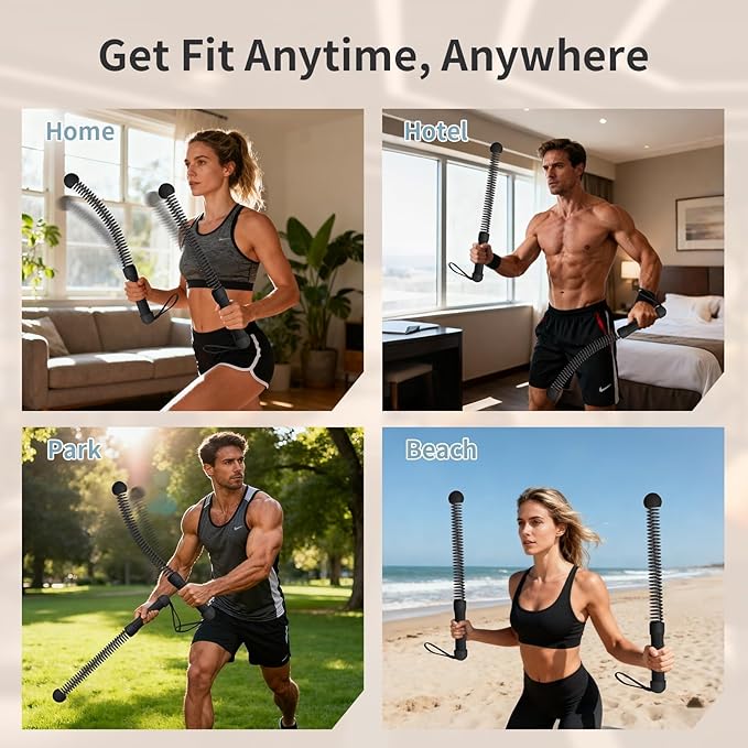Ropeless Battle Ropes Weighted, 2 Pack Portable Cordless Battle Ropes for HIIT & Cardio Full-Body Workout Tool with Non-Slip Spiral Handles, Travel-Friendly Home Gym Equipment for Women & Men