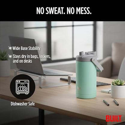Built Byo 64 Oz Double Walled Insulated Stainless Steel Bottle (Mint) - BPA-Free Leakproof Chug Lid, Durable Sweat-Proof Silicone Grip Handle - Hydration Essential for Gym, Fitness, Healthy Lifestyle