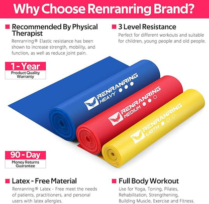 RENRANRING Resistance Bands for Working Out, Exercise Bands for Physical Therapy, Stretch, Recovery, Pilates, Rehab, Strength Training and Yoga Starter Set