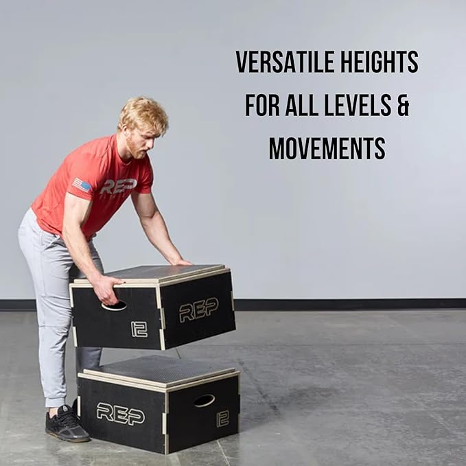 Rep Wooden Plyo Box | Stackable Jump Platforms for Home Gym Workouts | Multiple Height Options from 4, 6.8 and 12" Exercise Step Up Boxes for CrossFit & Plyometric Training | Durable Fitness Equipment