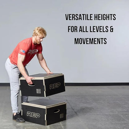 Rep Wooden Plyo Box | Stackable Jump Platforms for Home Gym Workouts | Multiple Height Options from 4, 6.8 and 12" Exercise Step Up Boxes for CrossFit & Plyometric Training | Durable Fitness Equipment