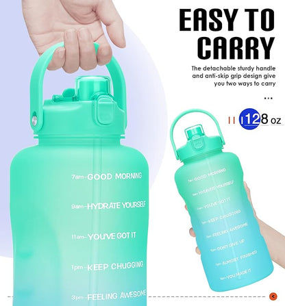 HydroPal 1 Gallon Water Bottles with Straw, 128 oz Water Bottle BPA Free Innovative 2-IN-1 Lid Gym Bottle with Times to Drink Motivational, Large for Sports Fitness Camping Water Jug （13.8X5.5 inch）