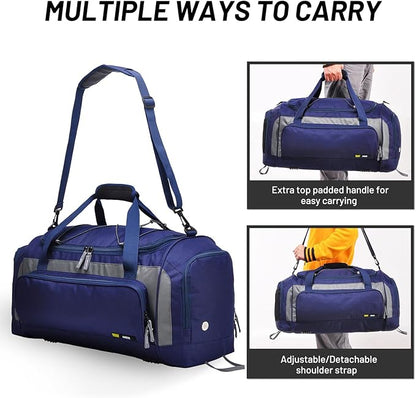 MIER Large Gym Bag for Men Sports Duffle Bag with Shoe Compartment 60L Lightweight Duffel Bags for Workout Fitness Travel, Blue