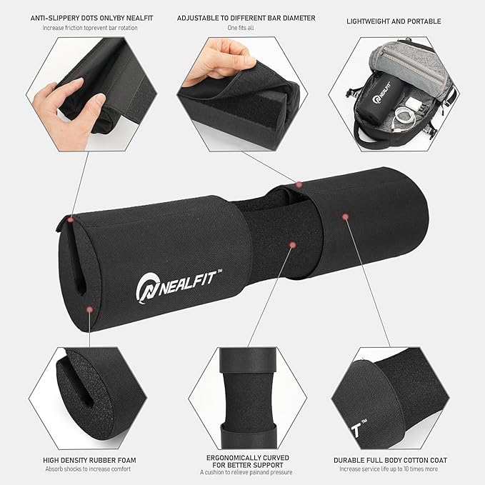 Barbell Squat Pad with Thick Nylon Padding, Hip Thrust Pad for Squats, Lunges, Neck Shoulder Squat Pad for Olympic or Standard Bars