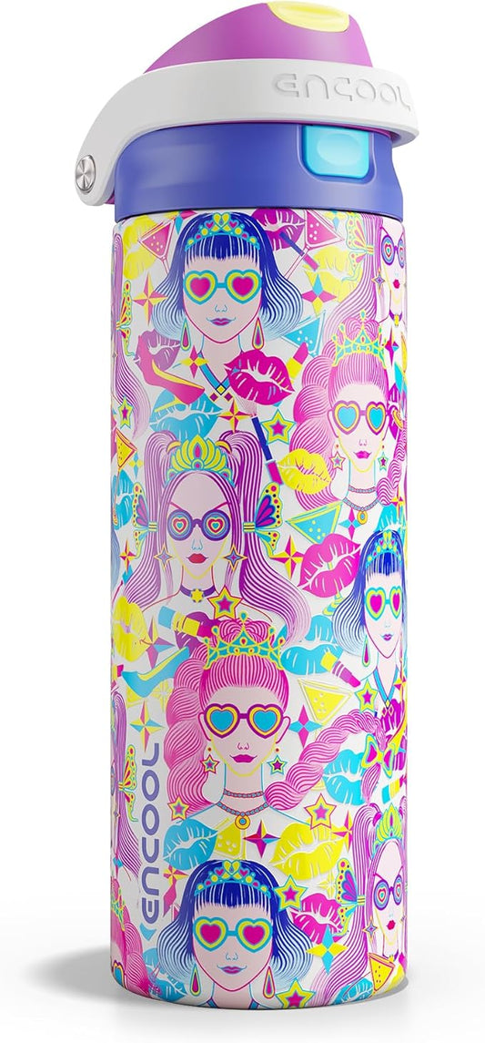ENCOOL Leakproof Insulated Water Bottle with Straw Dual-Sip Water Bottle Bag-Safe Design for Work, Commute & Gym – Keeps Drinks Cold All Day, 24 oz, Party Trendy