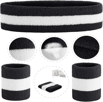 ONUPGO Sweatband Set Sports Headband Wristband Set Sweatbands Terry Cloth Wristband Wrist Sweatband Headbands Moisture Wicking Sweat Absorbing Head Band