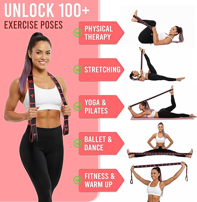Resistance Bands, Stretch Band for Exercise, Physical Therapy, Rehab & Flexibility, Home Gym Equipment for Yoga, Pilates, Dance, Gymnastics, Number Loop Elastic Strap for Leg and Hip Stretches